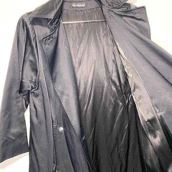Harve Bernard Black Satin Diamond Design Buttons Trench Coat size 4 - Picture 7 of 11